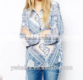 100% Cotton Artsy Chick Turkey Pattern Women Blouse thumbnail-1