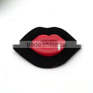 Black PU Felt Leather Sew on Patches With Metal Red Lips / Rhinestone Clothing Label for Jeans/jacket PLB-002 thumbnail-2