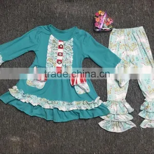 2017 Spring Girl Clothing Set Ruffle Flower Print Fabric Baby Girl Easter Outfits New Pattern Children Boutique Easter Outfits thumbnail-1