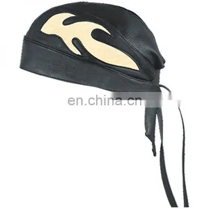 HMB-901H3 LEATHER FLAMES SKULL CAP DURAG HEAD WRAP BANDANA SKULLCAP HATS SCARF thumbnail-1