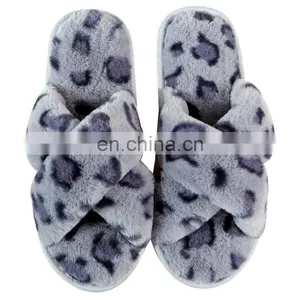 New Leopard Cross Strap Floor Slippers Female Non-Slip Warm Indoor Home Wear Slippers Wholesale thumbnail-1