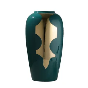 Nordic Simple Gild Creative Art Green Ceramic Plant Vase For Dining Room Outdoor Indoor thumbnail-5