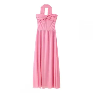 Summer New European and American Cross-border Foreign Trade Women's Clothing Sexy Pleated Solid Color Strapless With Scarf Long Skirt thumbnail-4