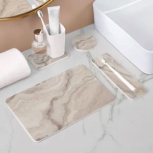 Bathroom Accessories Highly Absorbent Quick Dry Marble Diatomite Stone Bath Mat Set thumbnail-2