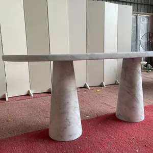 Modern Luxury Fashionable Design Style Carrara White Marble Stone Dining Table for Villa Apartment Hotel Dininig Room Furniture thumbnail-5