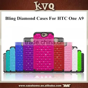 NEW Arrival Hybrid Rubbered Shockproof Anti-Skid Bling Diamond Mobile Phone Cases For HTC One A9 thumbnail-1