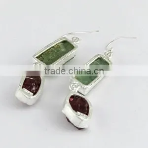 Paradise !! Rough Prehnite & Garnet 925 Sterling Silver Earring, 925 Stamped Silver Jewelry, Buy Silver Jewelry thumbnail-6