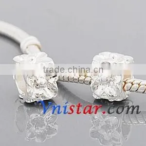 Vnistar Silver Plated Square Bead PBD579 With Flowers Stamped, Size in 8*10mm thumbnail-1