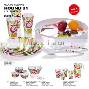 Blue Classic Designed Printed Color Cup Bowl Plate Jug Fastion Eco-friendly Bamboo Fiber Dinner Set thumbnail-2