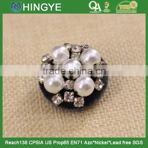 Wholesale Fabric Covered Rhinestone Pearl Button for Coat 15779 thumbnail-1