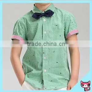 Short Sleeve Shirts Kid Garment Fashion Formal Cotten Collar Children Bow-tie Gentlemen Boy Shirt Kid Clothes thumbnail-1