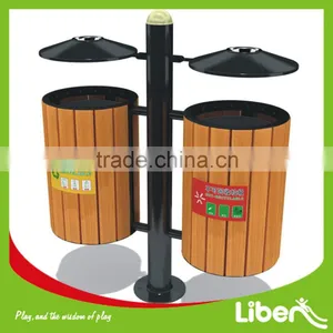 Park Used Street Wood Dustbin in Two Cans for Recyclable and Unrecoverable Garbage thumbnail-1