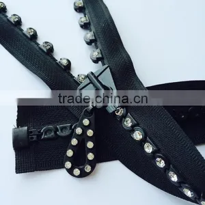 5# Luxury Shiny Bling Decorative Trims Diamond Black Rhinestone Zipper thumbnail-1