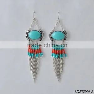 Blue and Silver Tassel Earrings Colorful Tassel Earrings thumbnail-2