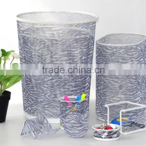 Office Stationery Metal Mesh Round Waste Bin Colorful Printed Pattern Trash Can thumbnail-4