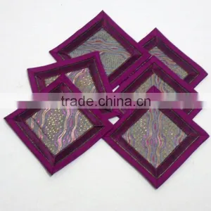 Indian Silk Table Runner With 6 Place Mats & 6 Coaster in Pink Color Size 16*62 thumbnail-3
