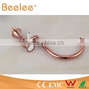 HOT SALE Rose Gold High Arc 360 Swivel Kitchen Faucet With Ceramic Lever Handle QL14029B thumbnail-3
