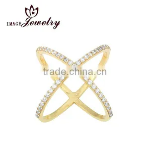 Best Selling 925 Sterling Silver Shiny Cubic Zirconia Wide X Ring thumbnail-1