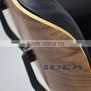 Replica Charles Lounge Chair and Ottoman Walnut Shell Black Leather thumbnail-6