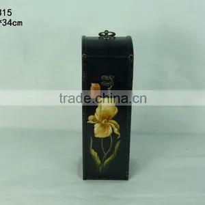 Wood Wine Box With Flower Colored Drawing thumbnail-1