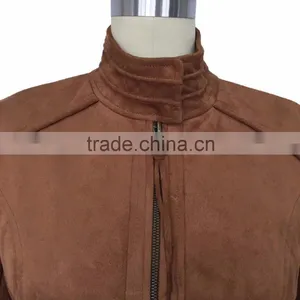 Fashion Women Motorcycle pu Jacket Brown thumbnail-3