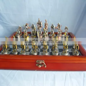 Warrior Knight Design Metal Chess With Board thumbnail-2