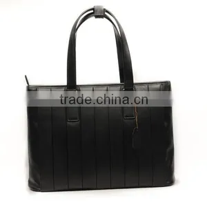 Black Genuine Leather Business Men's Office Laptop Leather Portfolio Tote Bag thumbnail-3