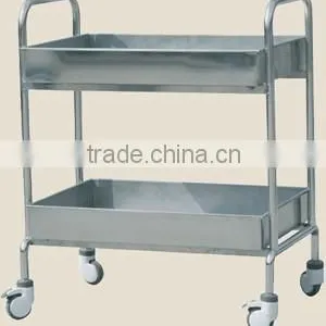 Hospital 1.0mm Squre Tube Stainless Steel Medical Trolley Cart Hotel Room Server 2 Tiers Trolley thumbnail-1