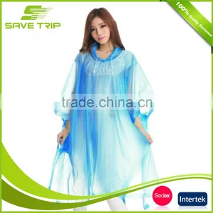 Eco-friendly Material Colorful Emergency Waterproof Disposable PE Poncho With Hood thumbnail-4