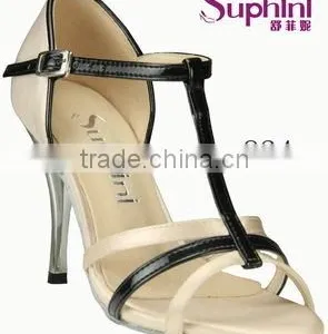 Black PU and Leather High Heel Ladies Latin Dance Shoes thumbnail-1