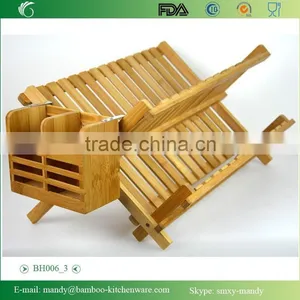 BH006 Foldable Bamboo Dish Rack, Bamboo Kitchenwares Rack thumbnail-4