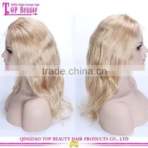 Wet and Wavy Cheap 16 Inches Thick Human Hair Lace Front Wig #22 Natural Straight Middle Part Lace Front Wig Blonde thumbnail-4