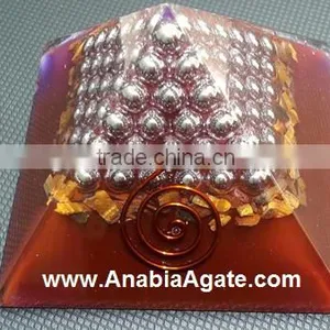 Red Colour Orgone Pyramid With Silver Pearl,s : Wholesale Orgone Pyramid thumbnail-2