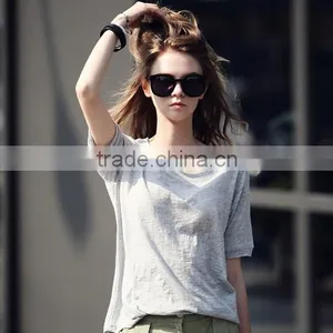 2015 New Design O Neck Short Sleeves Casual Summer Slub -Cotton T Shirt OEM T-shirt thumbnail-1