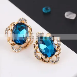Online Shop Blue Zircon Stone Necklace Set Crystal Earring Jewelry Gold Plated thumbnail-5