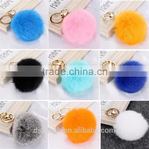 2017 New Trinket Keychain Pompons Rabbit Fur Fluffy Pom Pom Key Chains for Cars Keyrings thumbnail-1
