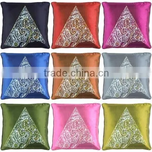 Pillow Case Cushion Covers Silk Art Fabric Painted TRIANGLE Painting THAILAND FLOWERS thumbnail-4