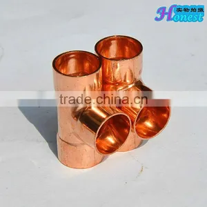 Red Copper Tee Pipe Fitting , Air Conditioning Connector thumbnail-1