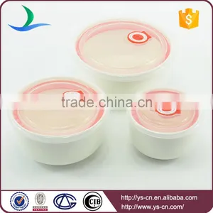 3pcs White Porcelain Ceramic Microwave Bowl Set With Lid thumbnail-2