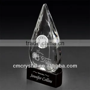 2016 Black Base Clear Crystal Trophy With Silver Clock thumbnail-1