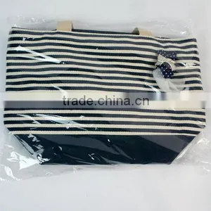 Fashion Stripe Canvas Bag Women Handbag (Blue White) thumbnail-2