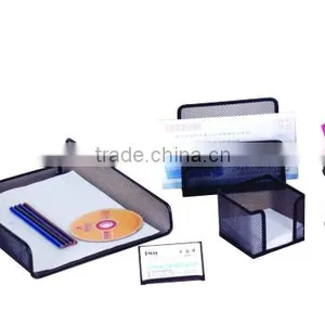 Durable Metal Mesh Office Pen Holder Letter Rack Paper Tray Stationery Set thumbnail-2