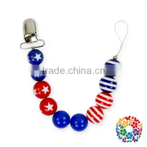 Latest Design Bubble Gum Pink White Beads Baby Metal Pacifier Clips thumbnail-5