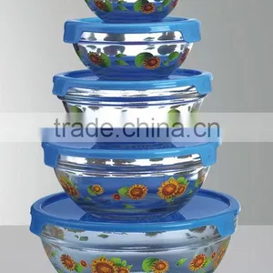 Round Patterned Glass Bowl Set With Decal Logo Design thumbnail-1