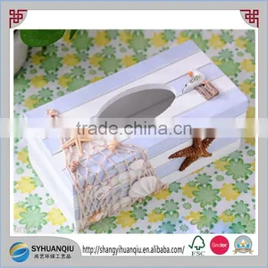 Decorative Vintage Art Decor Wood Tissue Box Cover StarFish Seagull Shell Beach thumbnail-1