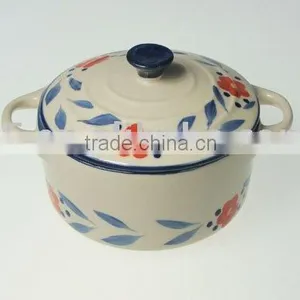 Stoneware Casserole With Hand Painted Flower Design thumbnail-1