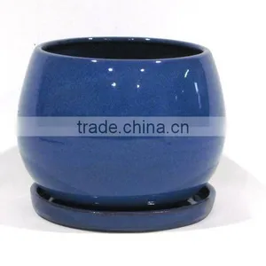 Color Glazed Indoor Ceramic Flower Pot With Saucer thumbnail-1
