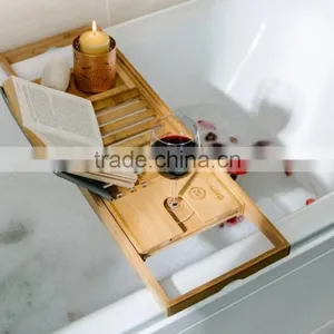 Bamboo Bathtub Caddy - Bathtub Tray - With Book Holder thumbnail-5