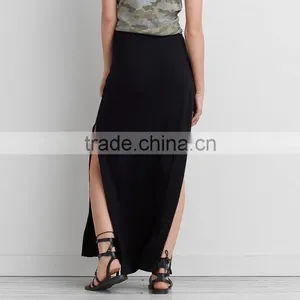 Latest Skirt Design Pictures Women Fashion Plain Dyed Cotton Solid Black Slit Maxi Skirts Women Long Maxi Skirts thumbnail-4