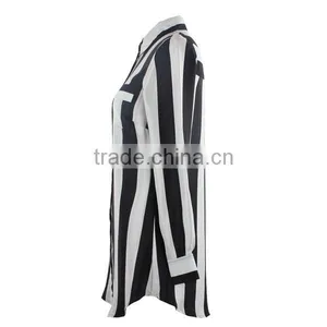 Women's Fashionable Direct Manufacturer Long Sleeves Office Striped Blouse White Black thumbnail-6